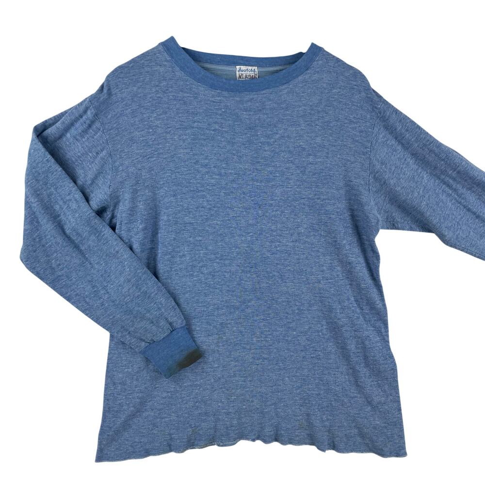 Vintage Duofold Mens 477 Two Layer Thermal Shirt SZ L Blue Heather Long Sleeve